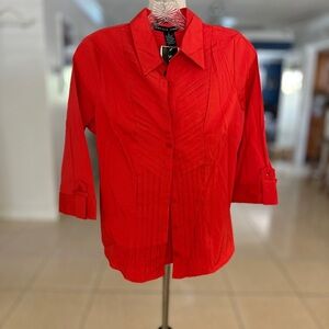 Antilia Femme Red Button Down Shirt with Notched Collar and 3/4 Sleeves